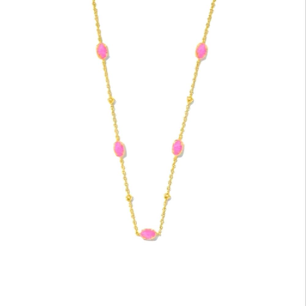 NWT Kendra Scott Emilie Gold 5 Stone Strand Necklace in Hot Pink Drusy